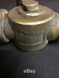 Vintage Wooster Brass Pompier Tuyau D'eau Buse Original En Cuir