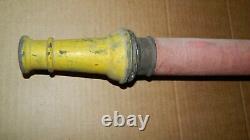 Vtg Ancien Camion de Pompier Grand Tuyau Jouet Enroulé de Corde + Buse en Laiton