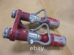 Vtg Rare Elkhart Fire Boss Tuyau Double Buse Chimique à Eau en Laiton Poignée Pistolet Ancienne