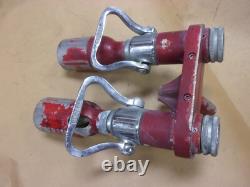 Vtg Rare Elkhart Fire Boss Tuyau Double Buse Chimique à Eau en Laiton Poignée Pistolet Ancienne